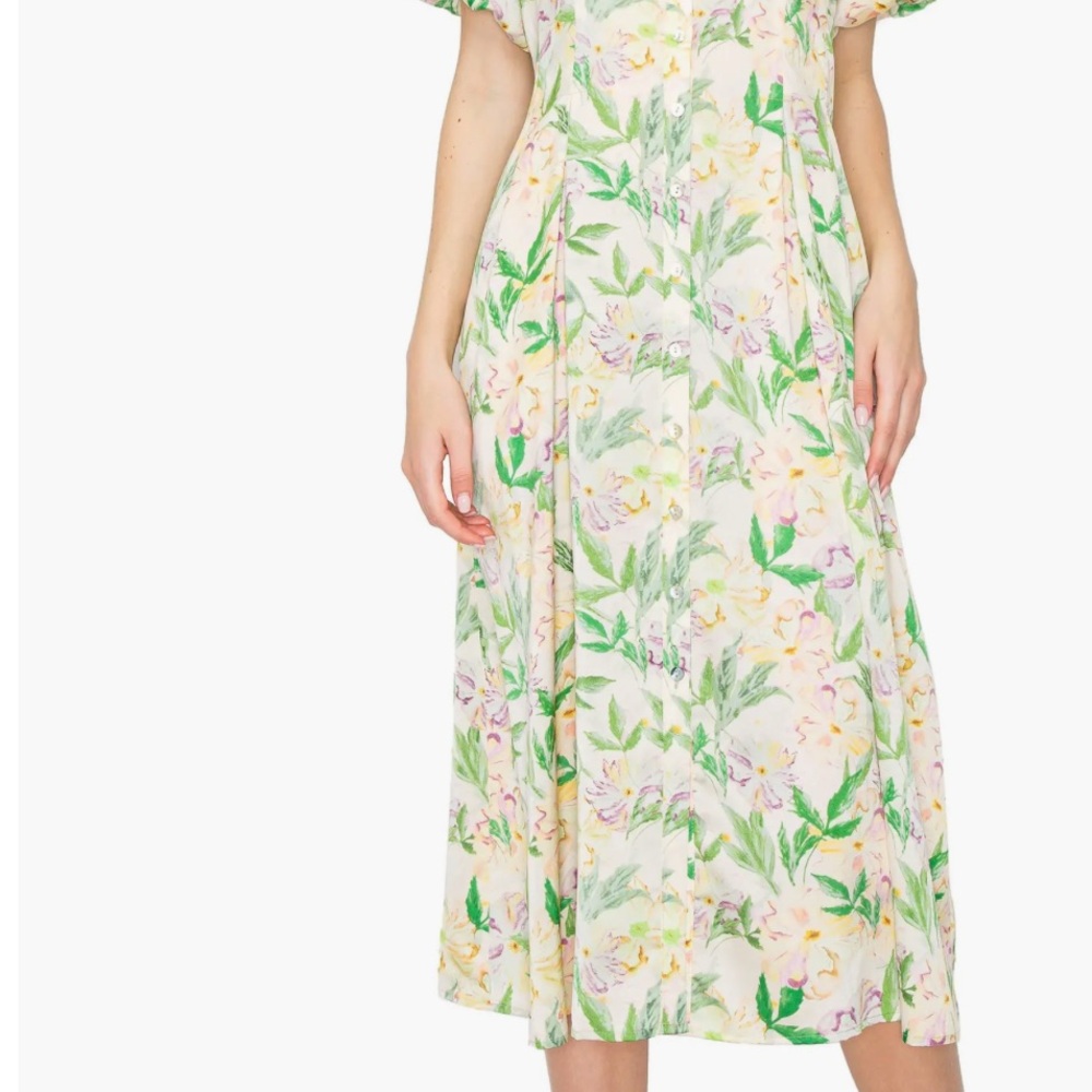 MELLODAY Floral Green and Yellow Midi Dress - Picture 3 of 3